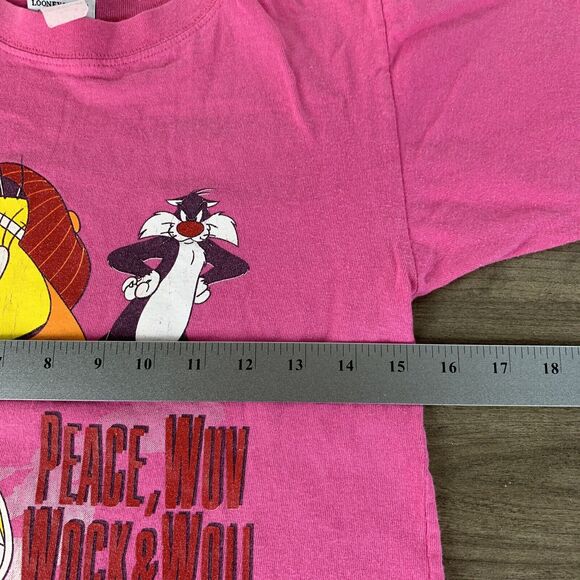 VTG 90s Looney Tunes Girls Pink Tweety Bird T Shirt Sz Large Slyvester The Cat - Picture 7 of 8
